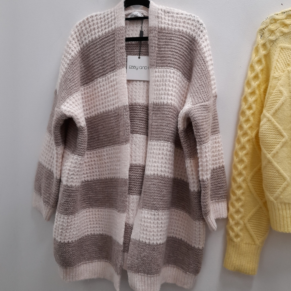 EBBY & I Wool blend Cosy Pastel Stripe Knit Cardi Winter Cardigan NWT - Picture 14 of 16
